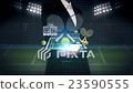 Businessman open palm, Floating tennis icon. 23590555