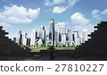  Businessman standing break brick wall. build city 27810227