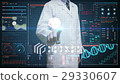 Doctor touching Blood cells, medical application 29330607
