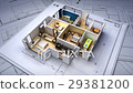 Architectural Drawing changed 3D house interior. 29381200