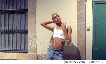 Beautiful sexy shemale woman in the modern city - Stock Footage