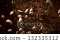 Super Slow Motion Shot of Ground Coffee and Fresh Beans Explosion Towards Camera at 1000fps. 132335312