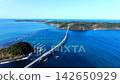 A slow, circling aerial photograph of cars crossing the Tsunoshima Bridge in Shimonoseki City, Yamaguchi Prefecture, with a view of the blue sea. A slow, circling aerial photograph of cars crossing the Tsunoshima Bridge in Shimonoseki City, Yamaguchi Prefecture, with a view of the blue sea. 142650929